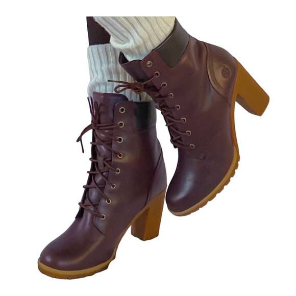 Timberland Shoes - Timberland Glancy Burgundy Leather Heels Boots Women’s SZ 7
